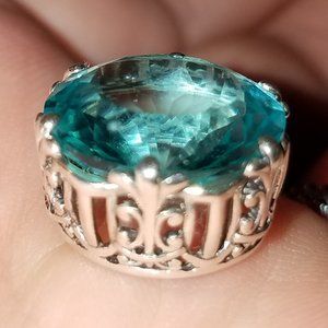 5 carat aqua antique style sterling filigree pendant